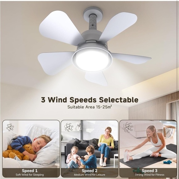 Brand New Socket Ceiling Fan 3-Color LED Light Dimmable Remote Control White - Picture 5 of 16